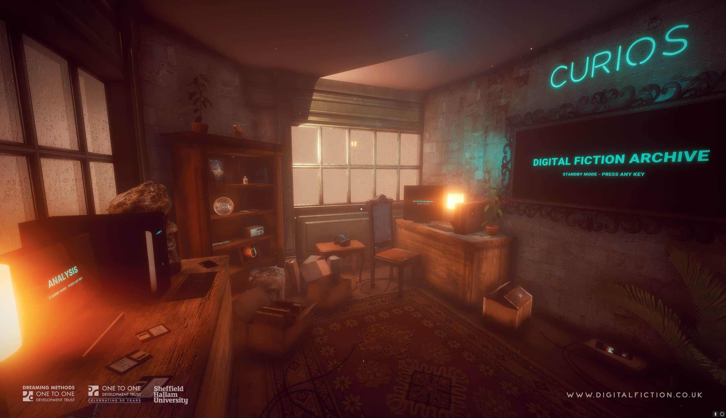 A screenshot from Digital Fiction Curios showing an old curiosity shop